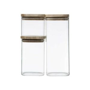 5Five Glass Jar X3 Stackable With Wood  |  Food Storage Food Storage Clear