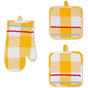 Coincasa Set Of 2 Pot Holders And Check Pattern Kitchen Glove In Pure Yarn-Dyed Cotton – 7410328  |  Kitchen Linen Kitchen Linen Kitchen Linen