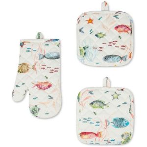 Coincasa Set Of 2 Pot Holders And Tropical Fish Kitchen Glove – 7408969  |  Kitchen Linen Kitchen Linen Kitchen Linen