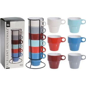 Mug Set 300Ml 6Pcs With Holder  |  Racks, Holders & Trollies Kitchenware Racks, Holders & Trollies