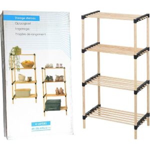 Shoe Rack Pine Wood 4 Layers 49Cm X 28Cm X 93Cm  |  Shoe Racks & Cabinets Household Goods Natural