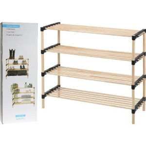 Shoe Rack Pine Wood 4 Layers 76Cm X 28Cm X 58.5Cm  |  Shoe Racks & Cabinets Household Goods Natural