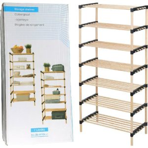 Shoe Rack Pine Wood 7 Layers 56Cm X 28Cm X 110Cm  |  Shoe Racks & Cabinets Household Goods Natural