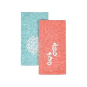 Coincasa Set Of 2 Pure Cotton Tea Towels With Embroidery  |  Kitchen Linen Kitchen Linen Kitchen Linen