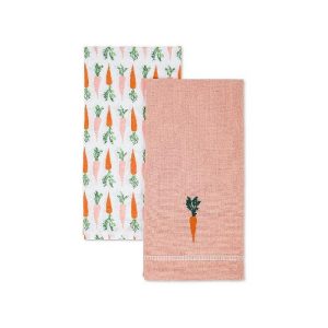 Coincasa Set Of 2 Pure Cotton Tea Towels With Embroidery Pink  |  Kitchen Linen Kitchen Linen Kitchen Linen