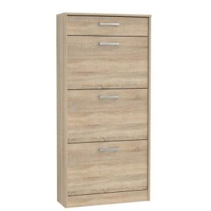 Shoe Cabinet With 3 Flaps & 1 Drawer Oak 58Cm X 20Cm X 127Cm  |  Shoe Racks & Cabinets Household Goods Oak