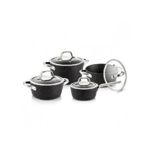 President Stone Cookware Set 8Pc  |  Pots, Lids & Pans Kitchenware Black